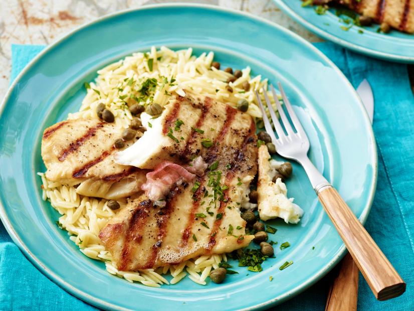 Grilled Tilapia with Lemon Butter, Capers & Orzo