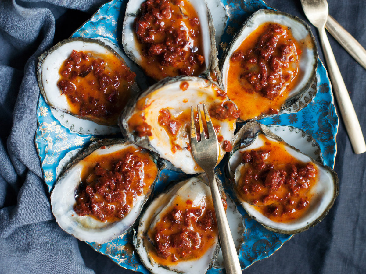 Grilled Oysters with Chorizo Butter